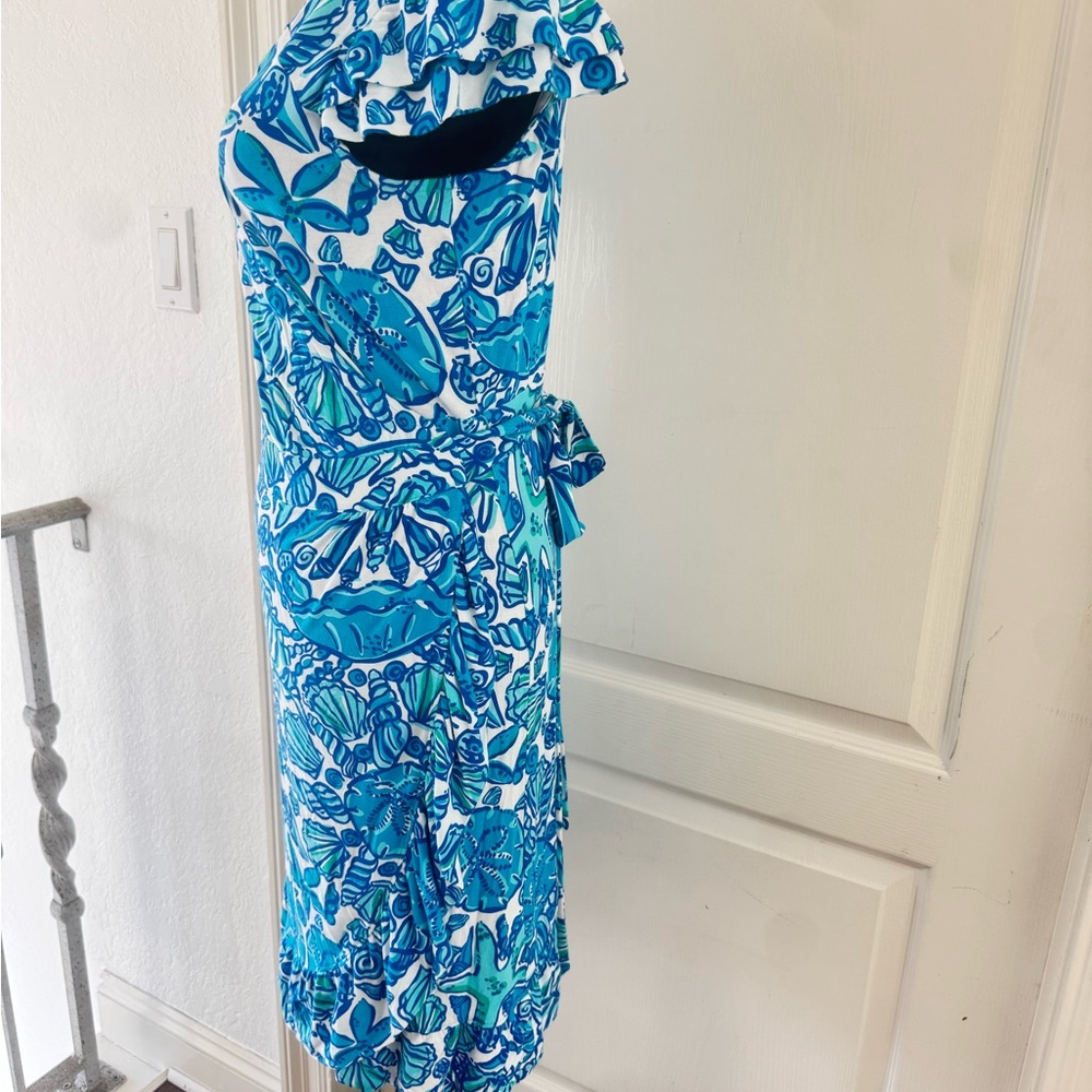 🦄 Lilly Pulitzer Sz S Shorely Blue Sailors Valentine Adriel Wrap Dress - Picture 3 of 9